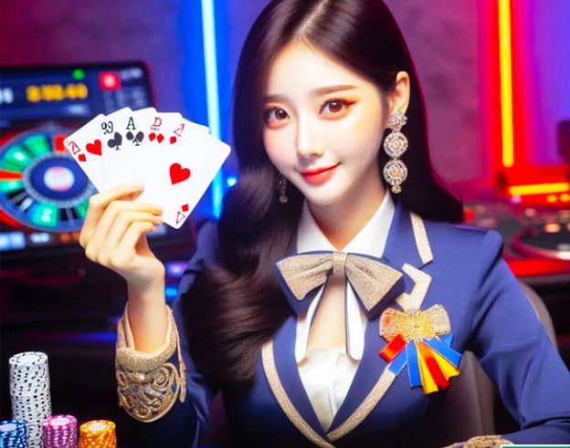 Dealer kasino langsung menjalankan permainan kartu secara profesional dengan tampilan jernih dan interaktif